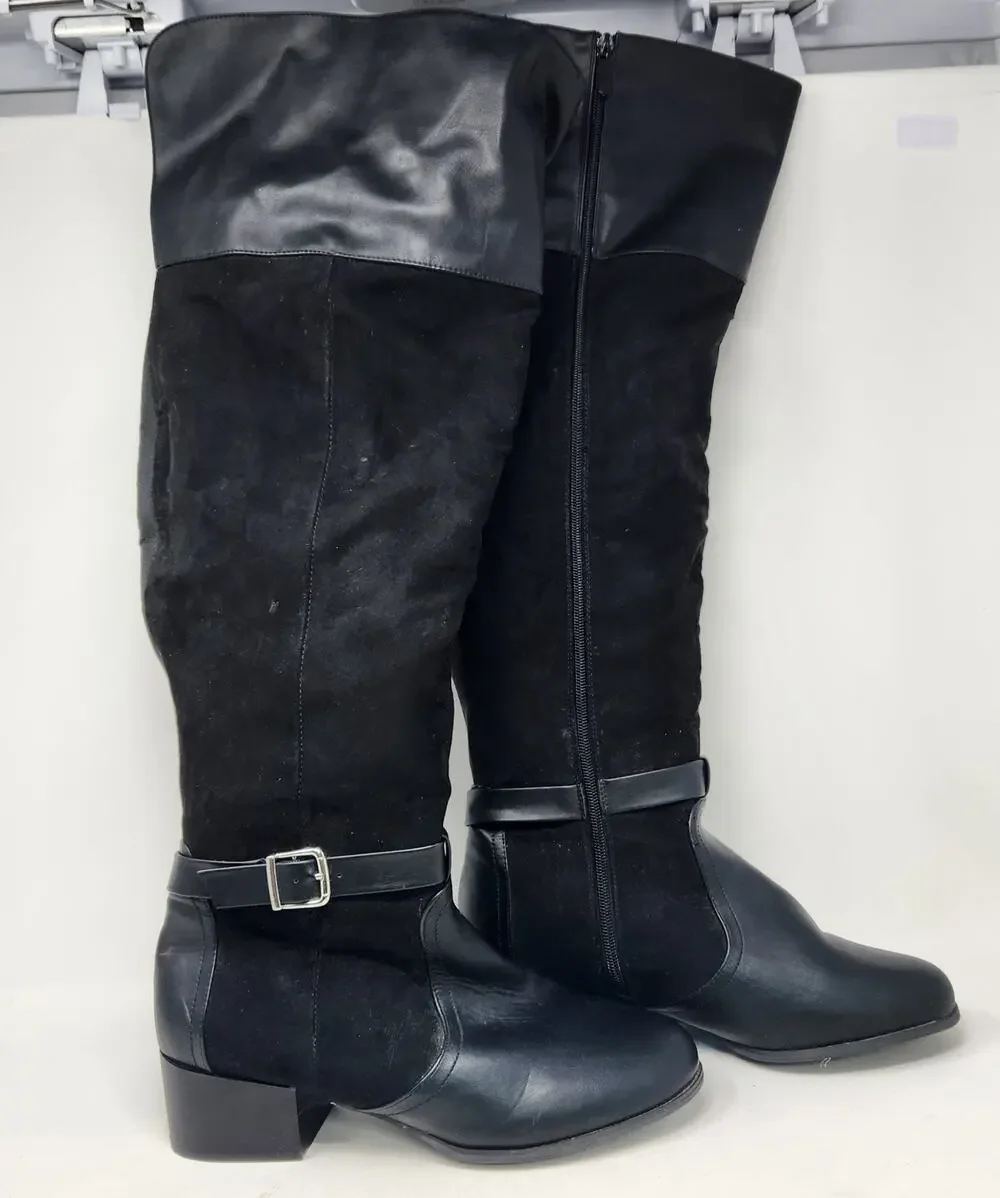 Torrid Over The Knee OTK Moto Boots Faux Leather Wide Calf 10 WW